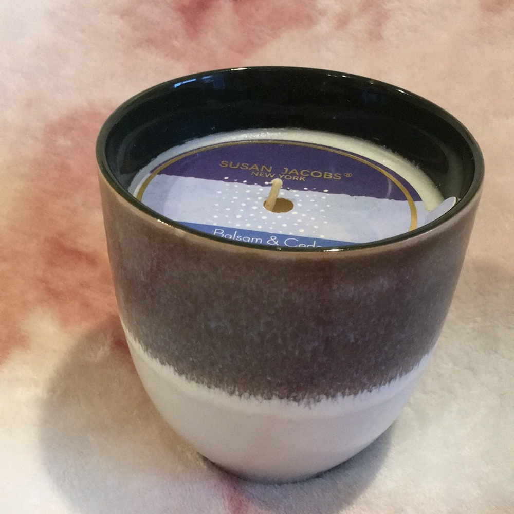 Susan Jacobs Ceramic Glazed Scented Balsam & Cedar Med Sizedc 11oz Candle NWT